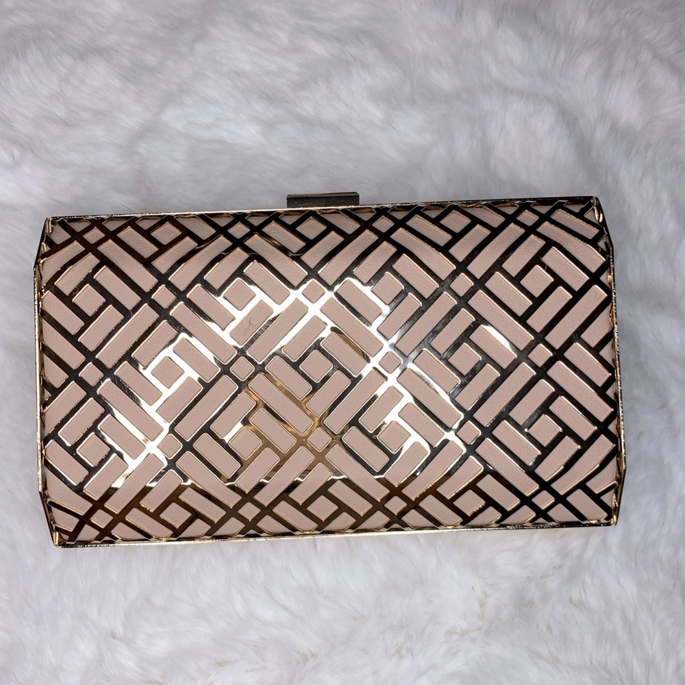 Madison West Pink & Gold Art Deco clutch crossbody bag